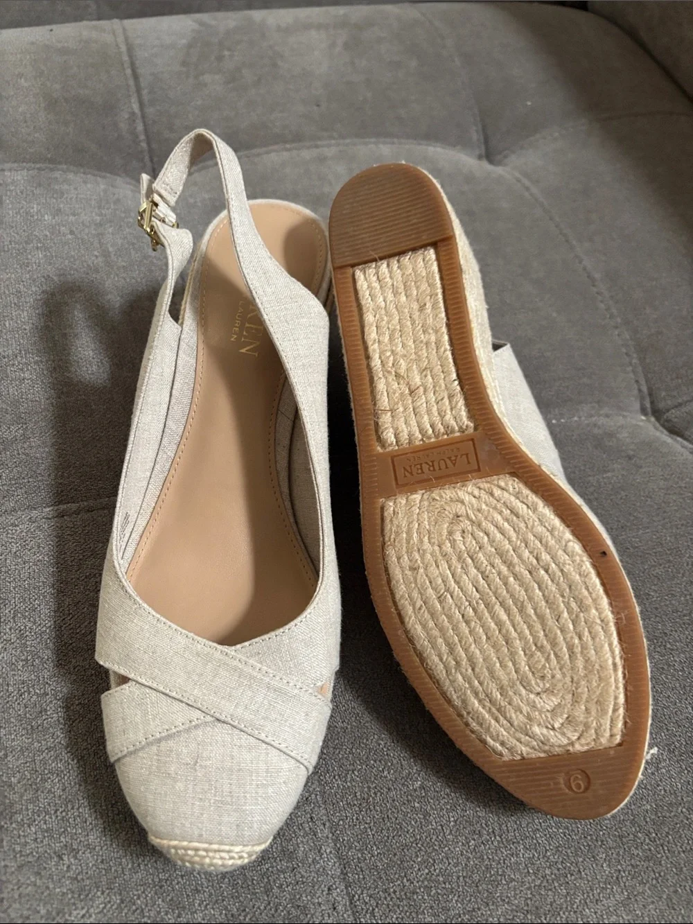 Lauren Ralph Lauren Natural Linen Cross-Front Slingback Espadrilles